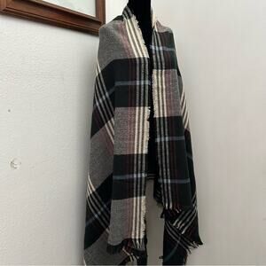 Look Plaid Wool Blend Wrap, Wonderfully Black Beige Wonderfully Soft and Cozy